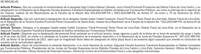MP removió a fiscal Olga Salazar. Foto: El Peruano   