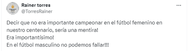 Publicación de Rainer Torres tras la final perdida de Universitario. Foto: captura de X   