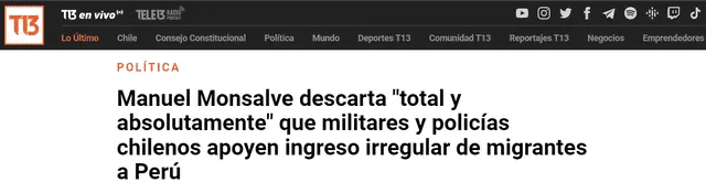  El subsecretario del Interior, Manuel Monsalve, negó las acusaciones del reportaje contra militares chilenos. Foto: T13/captura    