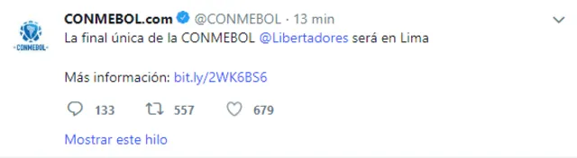 Confirmación de la Conmebol.