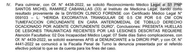 Parte médico del policía Santos Ramírez Cabanillas.