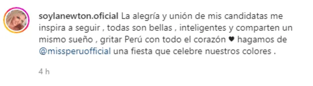 Jessica Newton deja mensaje a finalistas del Miss Perú