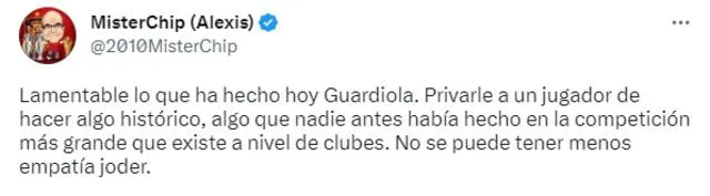 Mister Chip criticó a Guardiola por su decisión sobre Haaland. Foto: captura de @2010MisterChip   