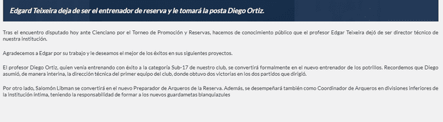  Edgar Teixeira dejó de ser entrenador de Alianza Lima. Foto: Página oficial de Alianza Lima   