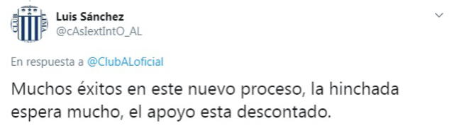 Los mensajes de bienvenida de los hinchas de Alianza Lima a Mario Salas. [FOTO: Twitter]