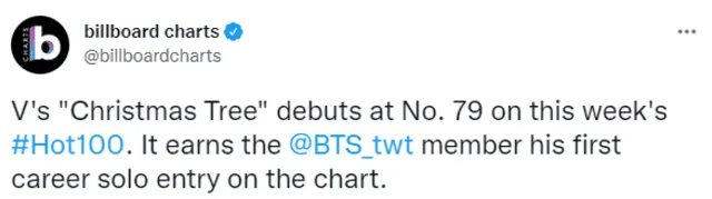 Publicación de Billboard sobre el nuevo récord de Taehyung de BTS. Foto: captura/Instagram