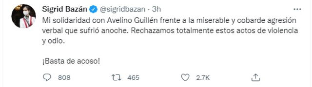 Twitter de congresista Sigrid Bazán.