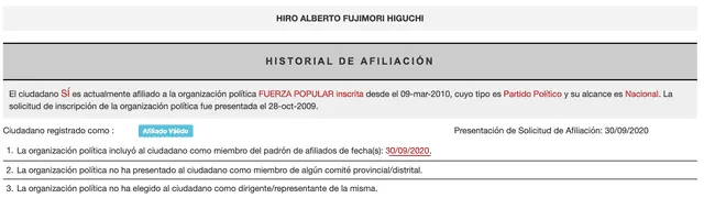 Inscripción de Hiro Fujimori en Fuerza Popular. Foto: captura/ROP