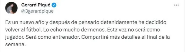 Mensaje del exjugador. Foto: captura X/Gerard Piqué   