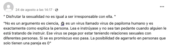 Publicación sobre el VPH en Facebook. Foto: captura LR/Facebook