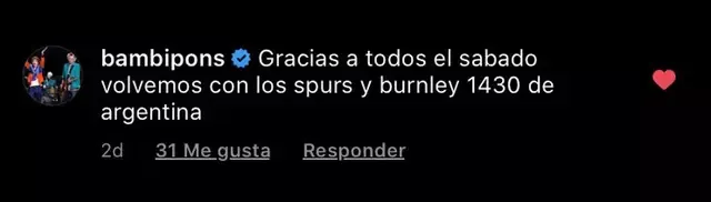Bambino Pons anunció su regreso a la Premier League. Foto: Instagram