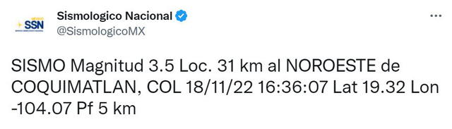 Temblor hoy, 18 de noviembre: ¿de cuánto fue el sismo en México? Según el Servicio Sismológico Nacional