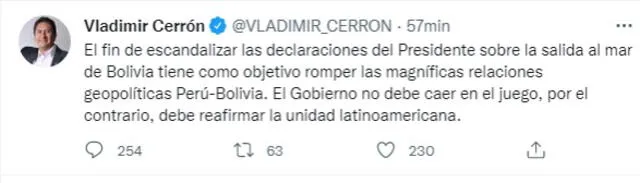 El secretario general de Perú Libre se pronunció a través de su cuenta de Twitter.