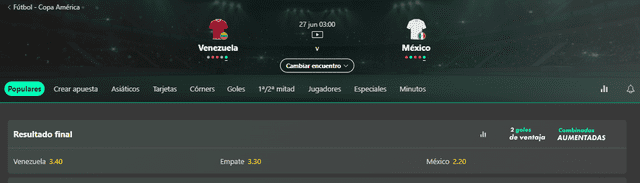 Bet365 paga buenos montos por la victoria de Venezuela. Foto: Bet365   