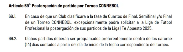 Artículo 69 del reglamento del campeonato peruano. Foto: Liga 1.   