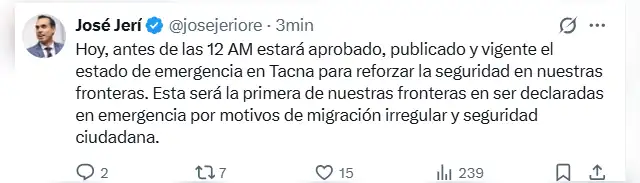 Tuit de José Jerí Tuit de José Jerí