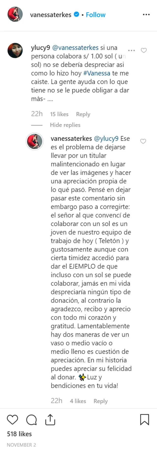 Vanessa Terkes que el donante era miembro del equipo de la Teletón y la escena fue armada.