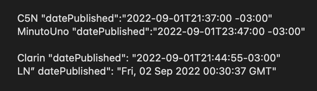 Imagen publicada por Maximiliano Firtman para explicar que las páginas C5N y MinutoUno tienen un error en el huso horario que puede afectar la hora que aparece en el buscador de Google. Foto: captura LR/Twitter/Maximiliano Firtman Imagen publicada por Maximiliano Firtman para explicar que las páginas C5N y MinutoUno tienen un error en el huso horario que puede afectar la hora que aparece en el buscador de Google. Foto: captura LR/Twitter/Maximiliano Firtman