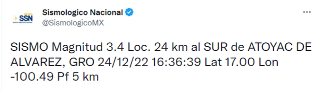 Sismo en México hoy 24 de diciembre