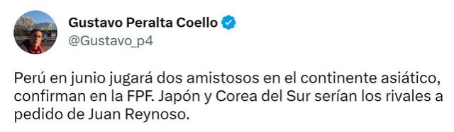 Perú ya tendría rivales para la fecha FIFA de junio. Foto: captura Twitter Gustavo Peralta.   