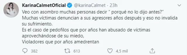 Karina Calmet reafirma su apoyo a Mayra Couto tras denuncia de acoso sexual a Andrés Wiese.