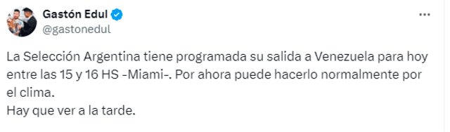  Información del viaje de la selección argentina hacia Venezuela. Foto: Twitter   