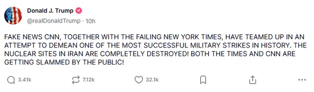 Donald Trump a través de su cuenta de Truth Social. Foto: Captura