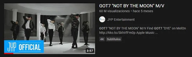 60 millones de reproducciones de "Not by the moon" de GOT7. Foto: Captura YouTube