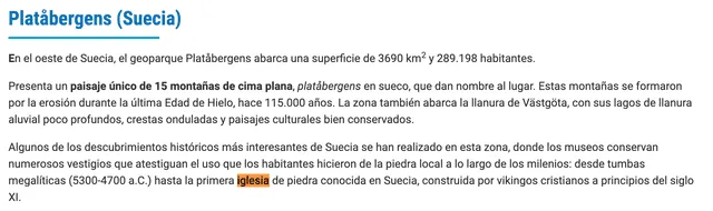 Extracto del artículo donde se menciona una iglesia en Suecia construída por Vikingos cristianos. Foto: captura LR/ONU.