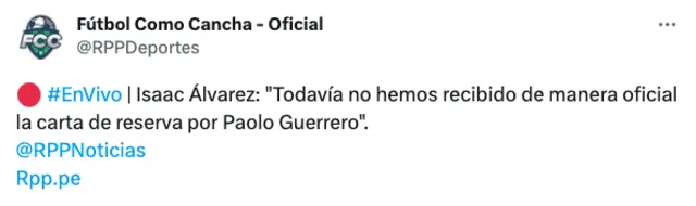 Presidente de LDU sobre Paolo Guerrero. Foto: RPP Deportes/Twitter   