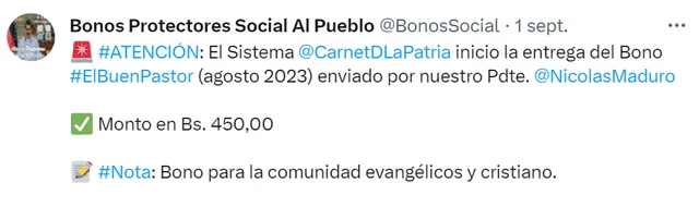 Este bono se entrega mensualmente. Foto: Bonos Social/Twitter