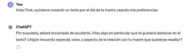  Consulta de ChatGPT por el Día de la Madre. Foto: LR.    