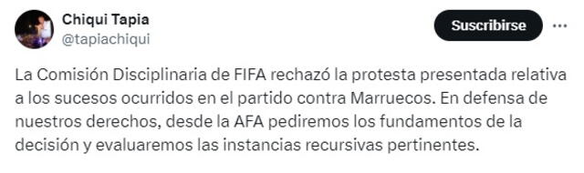 El presidente de la AFA dejó entrever que tomará medidas tras el rechazo de la FIFA. Foto: captura de Chiqui Tapia/X   