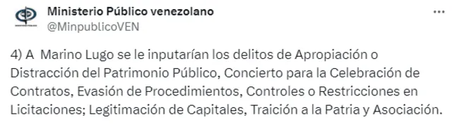  Publicación del Ministerio Público venezolano sobre la muerte de Marino Lugo. Foto: Ministerio Público venezolano/X   