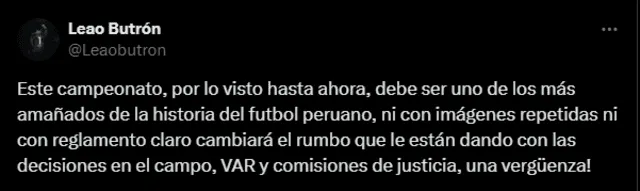 Butrón se pronunció tras las sanciones de la FPF. Foto: captura de X/Leao Butrón. 