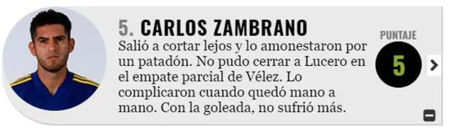 Carlos Zambrano no tuvo su mejor partido ante Vélez. Foto: Captura Olé