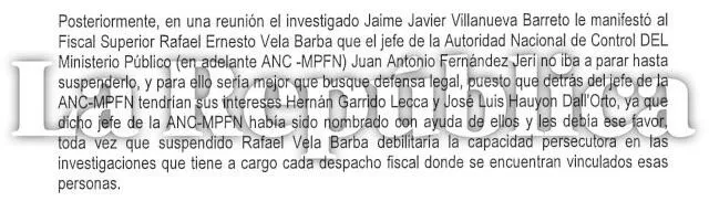 Jaime Villanueva confirma a Rafael Vela que Patricia Benavides busca su suspensión por no archivar el caso contra los apristas como le pidió su amigo José Luis Hauyón.   