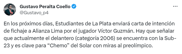 Tuit de Gustavo Peralta sobre Víctor Guzmán. Foto: captura de X   