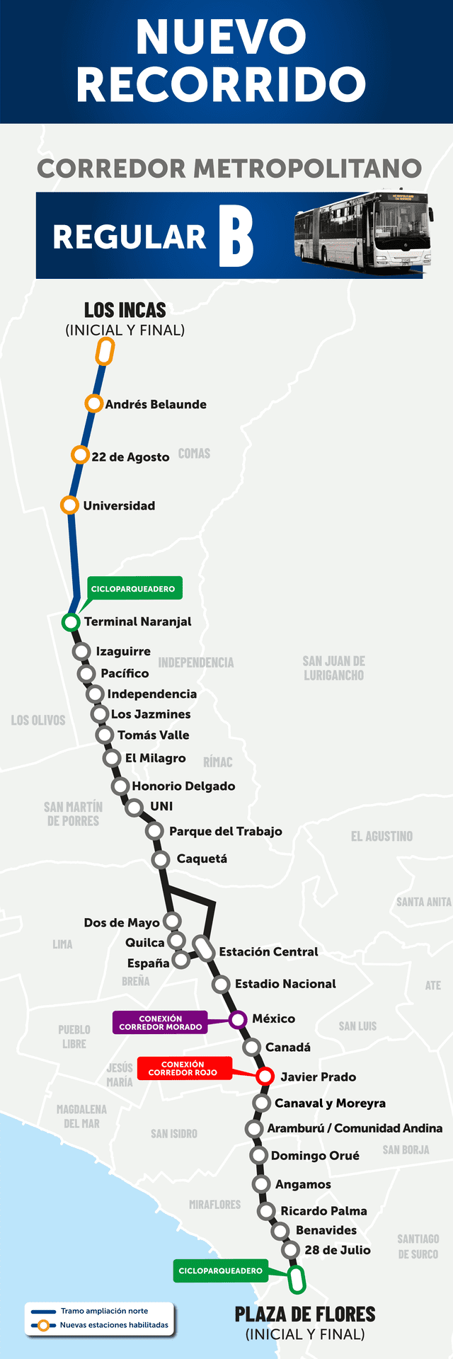 Este es el nuevo recorrido de la Ruta B del Metropolitano. Foto: ATU   