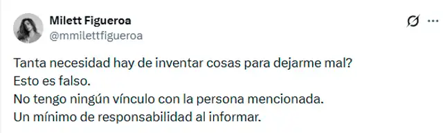 Milett Figueroa se defiende. Foto: X Milett Figueroa se defiende. Foto: X