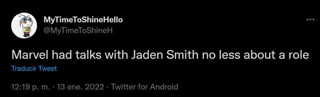 MyTimeToShineHello afirma que Jaden Smith ha tenido conversaciones con Marvel. Foto: captura de Twitter