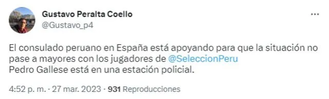  El periodista Gustavo Peralta brindó detalles de la situación de la selección peruana en Madrid. Foto: Twitter/@Gustavo_p4   