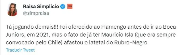 Raisa Simplicio contó por qué no se produjo el fichaje de Advíncula por Flamengo. Foto: Twitter   