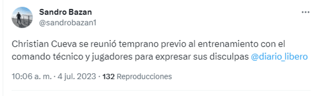 Cueva se habría disculpado personalmente con el plantel de Alianza Lima. Foto: Twitter.   