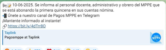 Anuncio de la primera quincena de junio 2025. Foto: Pagos MPPE Anuncio de la primera quincena de junio 2025. Foto: Pagos MPPE