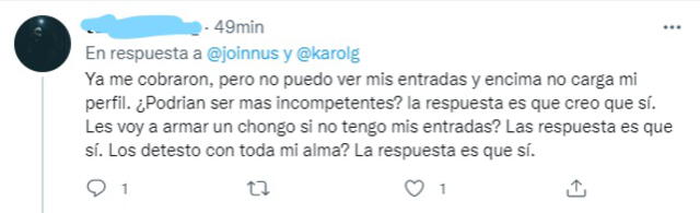Usuario se queja de Joinnus. Foto: captura/Twitter