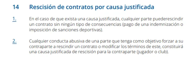 Reglamento FIFA sobre rescisión de contratos. Foto: captura de FIFA.    