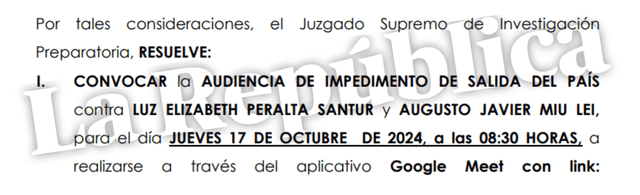  Programación de audiencia del Poder Judicial al pedido de la Fiscalía.   