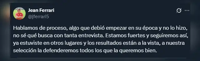 Publicación de Jean Ferrari. Foto: X/Jean Ferrari. Publicación de Jean Ferrari. Foto: X/Jean Ferrari.