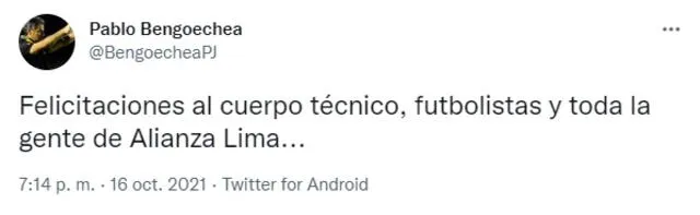 Pablo Bengoechea fue campeón con Alianza Lima en el 2017. Foto: Twitter @BengoecheaPJ.